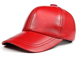 Casquette De Baseball En Cuir Véritable Rouge Uni Réglable Unisexe Homme Et Femme – Plate