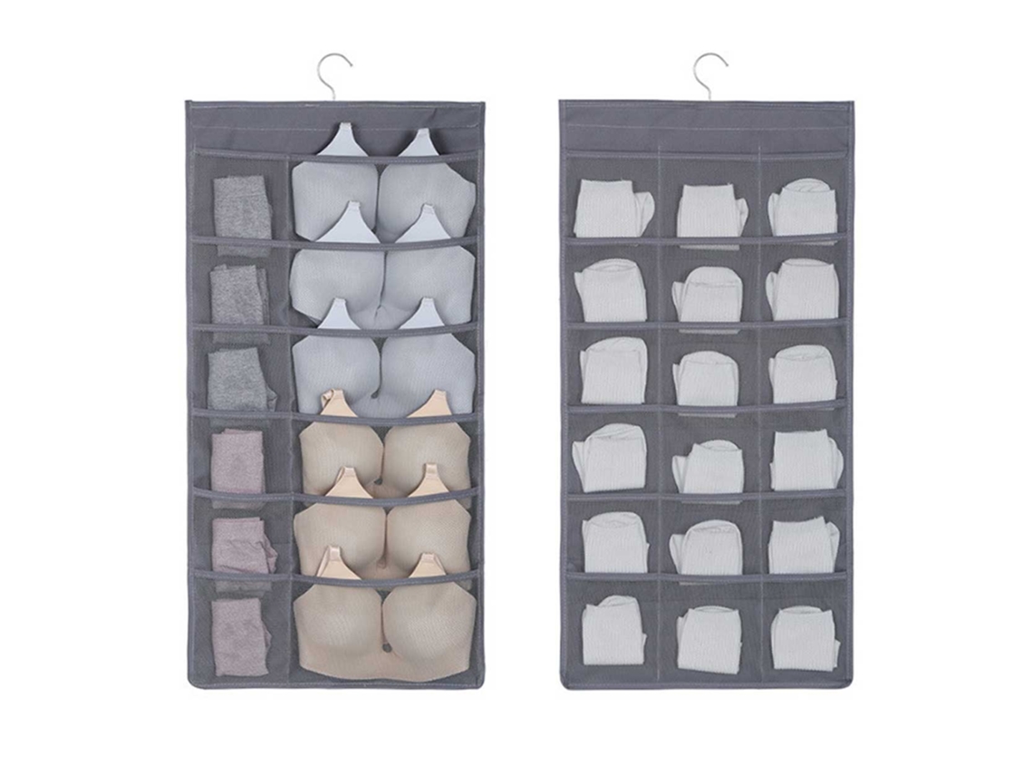 Organizador de ropa interior con 30 compartimentos para colgar en la puerta o el armario, color gris