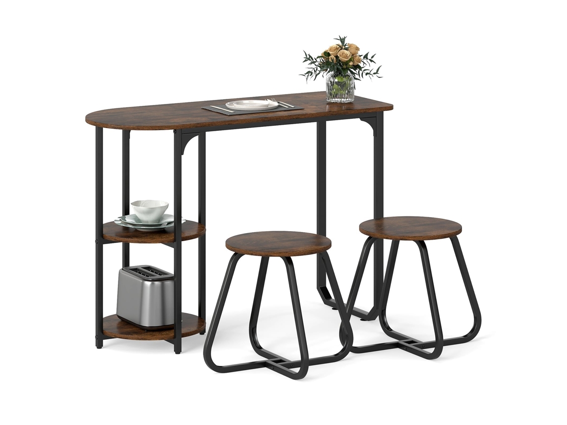 Conjunto De Jantar Industrial De 3 Peças Com Prateleiras De Armazenamento