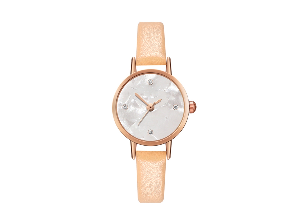 Reloj Analógico De Cuarzo Unisex Con Correa Beige Y Cristal Blanco, Estilo Moderno.