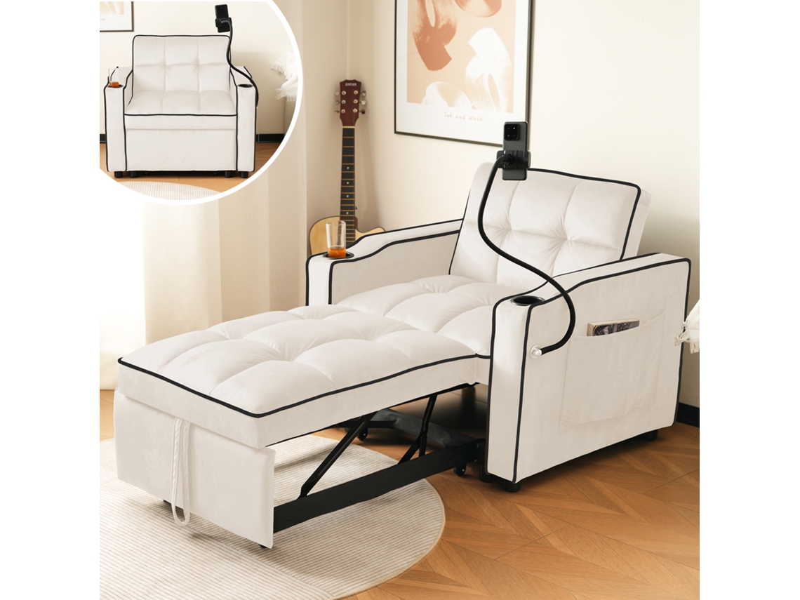 Sofá Cama 3 En 1 Chaise Longue Portavasos Soporte Móvil 83x167x76