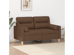 Sofá De 2 Plazas Con Cojines Tela Marrón 120 Cm