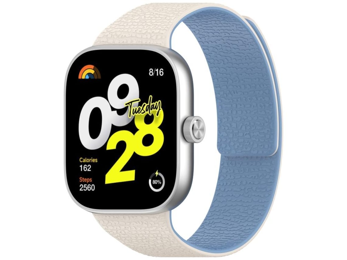 Bracelete Para Xiaomi Band 9 Pro / 8 Pro - Silicone Macio Magnético - Textura De Lichia - Plugue De Metal Branco E Azul Neblina