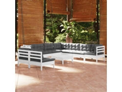 Conjunto de jardín de 10 piezas con cojines de pino macizo blanco DKD Home Decor