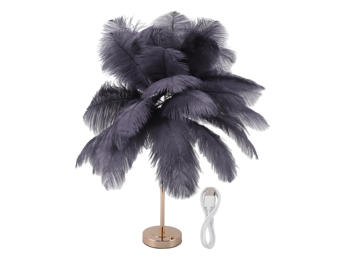 2026-lámpara De Mesa Decorativa Con 30 Plumas Recargable Usb Control Táctil Batería Integrada Gris