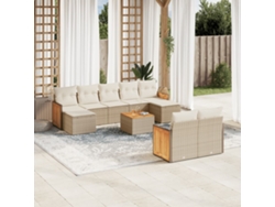 Conjunto de sofá de jardín de 10 piezas con cojines, mimbre sintético beige, Dkd Home Decor