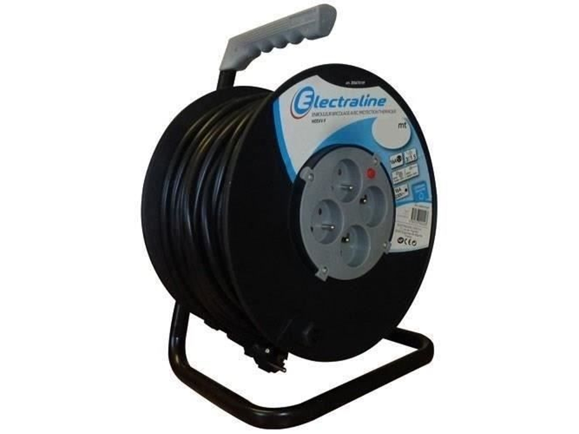 Enrollador De Cable Eléctrico 3g1.5 Con Disyuntor Térmico Electraline 25 M
