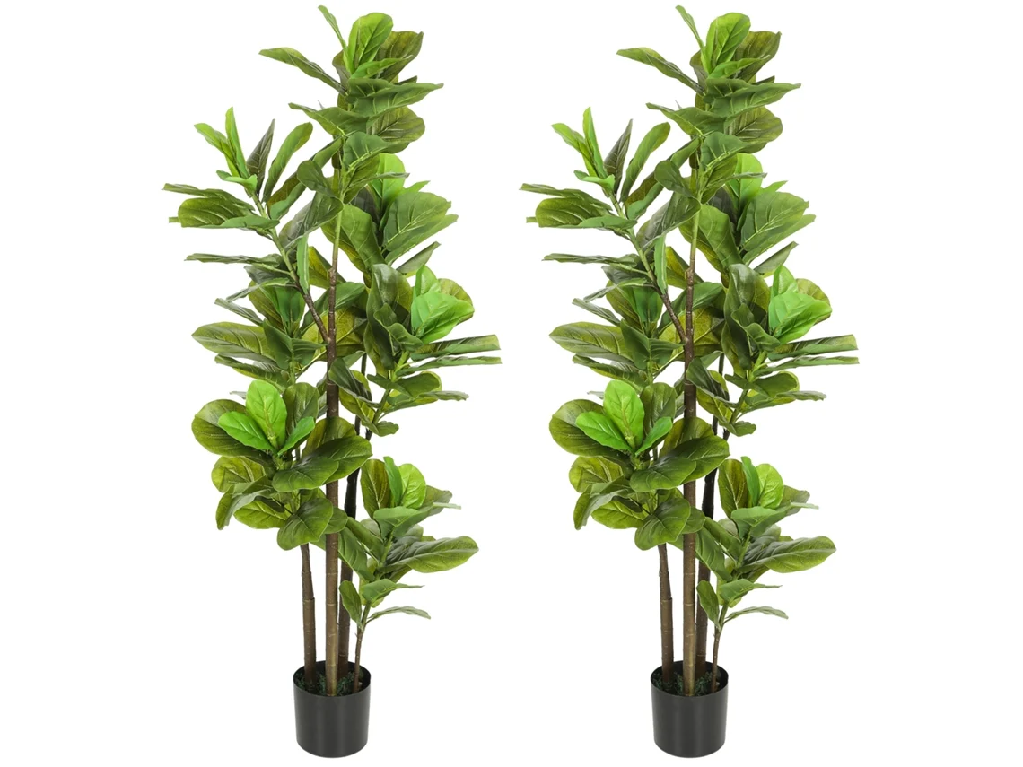 Juego de 2 plantas artificiales de ficus lyrata, 150 cm, con maceta de cemento, para uso en interiores, color verde CHEZMOI