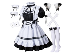 2026altiro-disfraz De Cosplay De Sirvienta Francesa Estilo Anime Lolita Con Orejas De Gato, Guantes Y Medias Para Mujer, Talla Xxl, Blanco Y Negro.