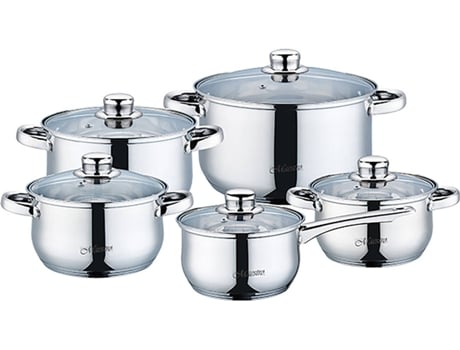 Batería de Cocina Acero Inoxidable, 10 Piezas, Inducción, Tapas Cristal, MAESTRO Todo Tipo de Cocinas