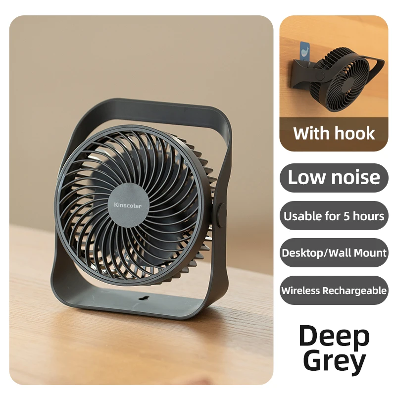 Ventilador De Escritorio Portátil (gris), Capacidad De 2000 Mah, Adecuado Para Uso Doméstico, Funcionamiento Silencioso, 5 Velocidades.