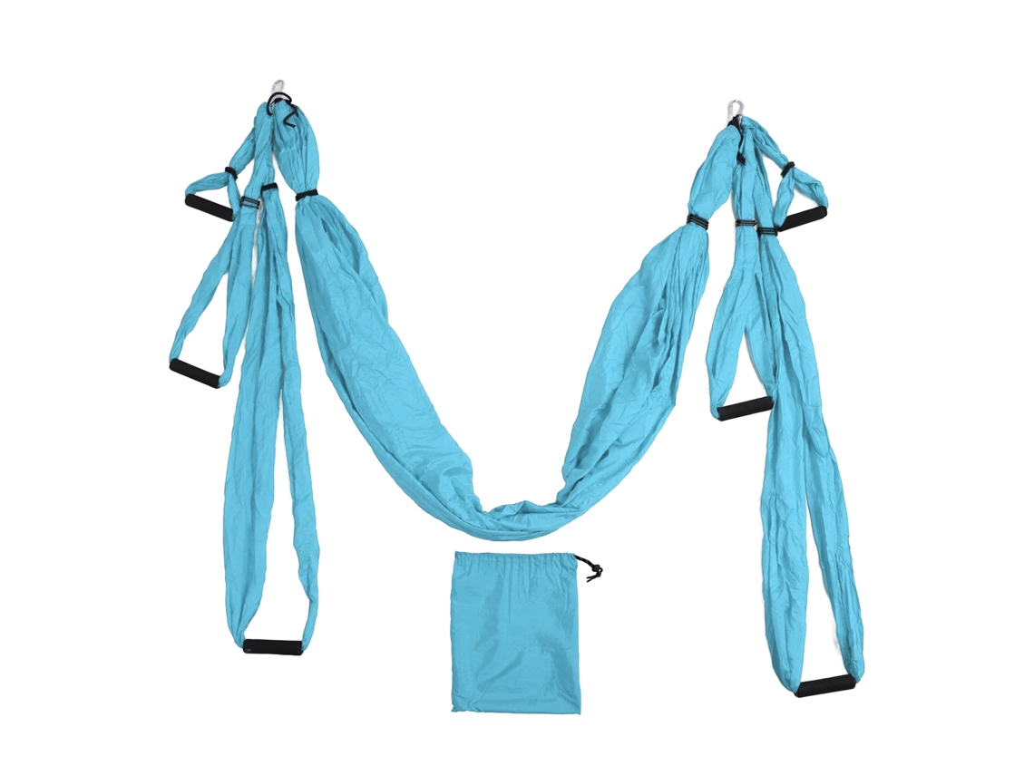 Conjunto De Columpios Para Yoga Aéreo, Poliéster Y Algodón, Red Antigravedad Ajustable Para Mayor Flexibilidad, Color Azul Laguna.