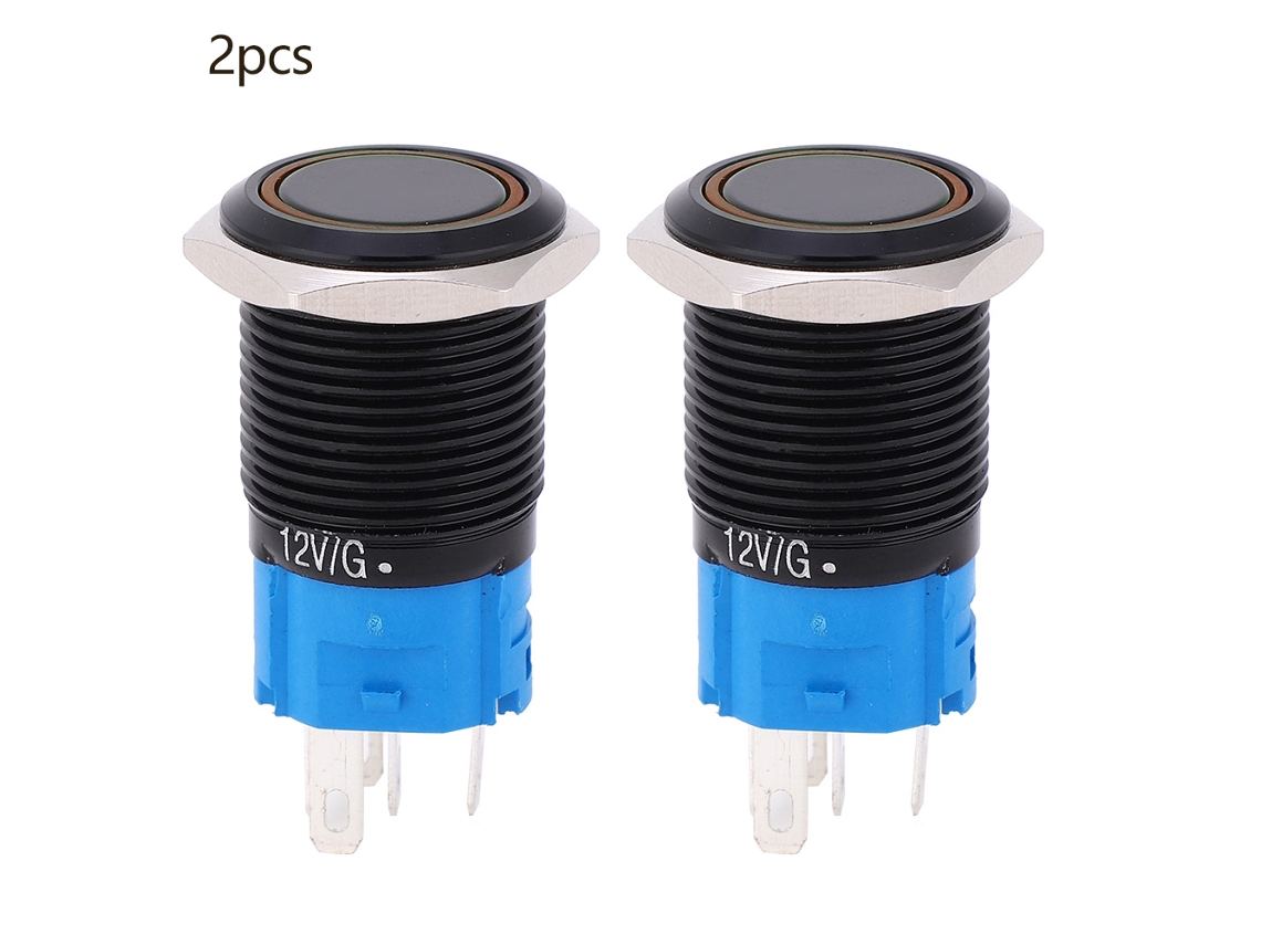 2 pulsadores metálicos con luz, autoblocantes, IP65, impermeables, 16 mm, 24 V CA, para elementos de control (amarillo)