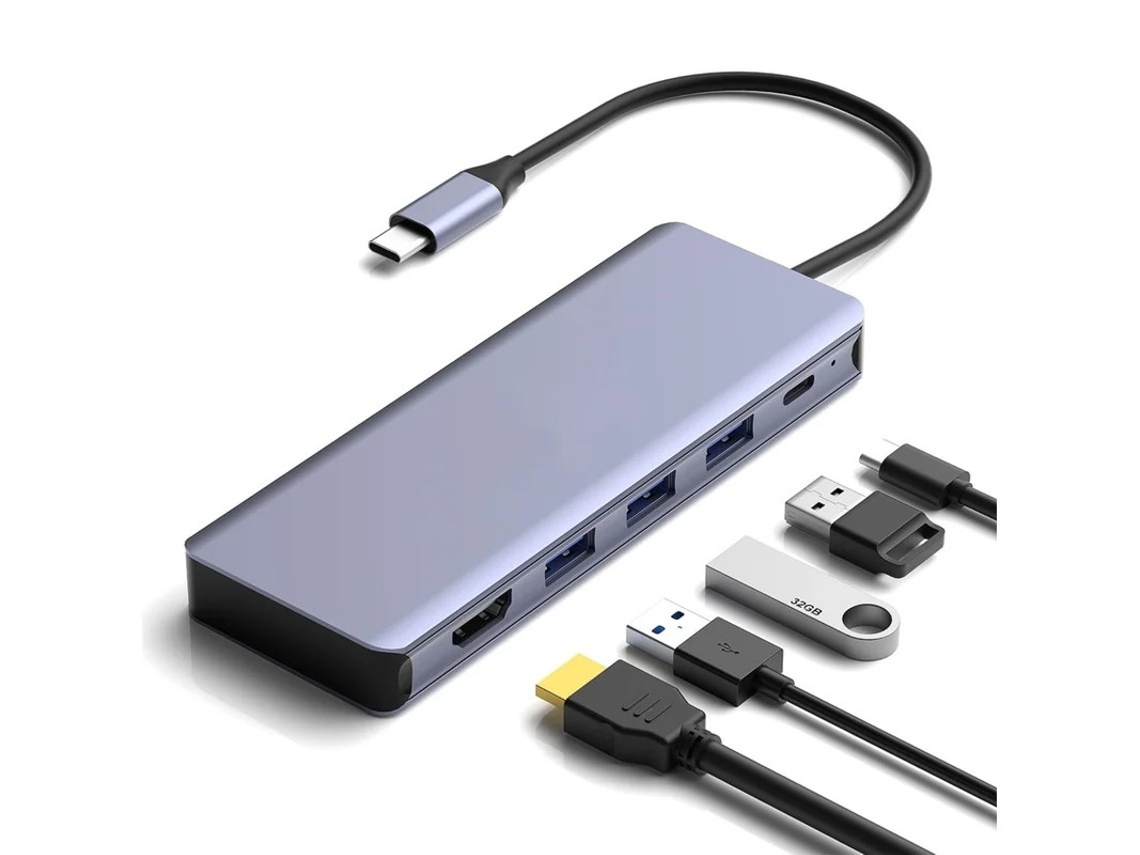 Hub USB C 6 en 1, carcasa para disco duro SSD M.2 Nvme con HDMI 4k 60Hz, 3 puertos USB 3.0 de 10 Gbps y puerto de carga USB C PD de 100 W Yizhood