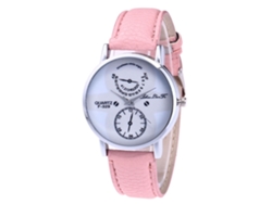 Reloj De Pulsera Analógico Rosa Para Mujer Con Correa De Cuero Y Caja De Aleación.