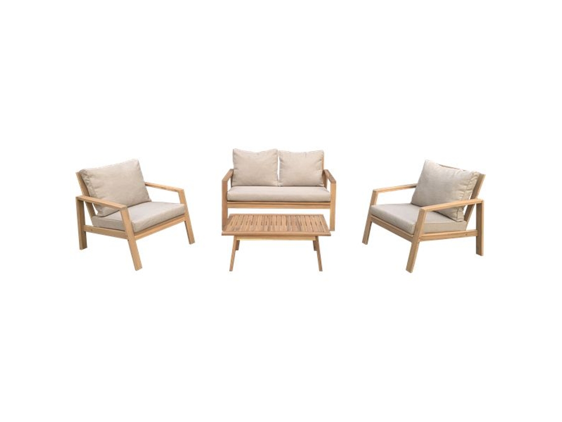 Conjunto de muebles de jardín de acacia TIGA 4 plazas - cojines de arena