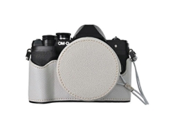 Estuche de cuero semienvuelto con tapa de lente para cámara Olympus OM DE M10 Mark IV