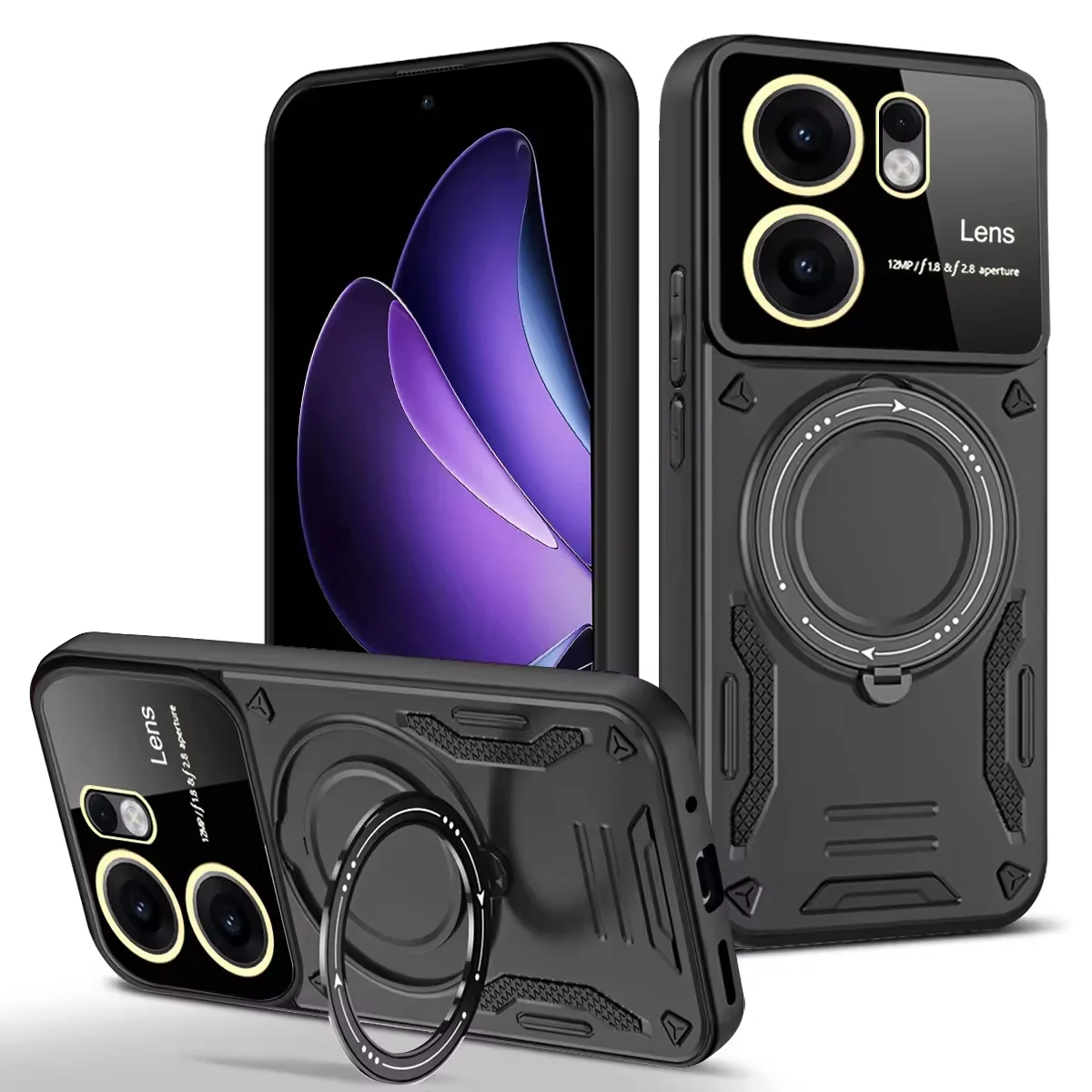 (negro, Oppo Reno13) Funda Para Teléfono Con Soporte Magnético De Anillo De 360° Con Protección Para La Cámara Y Protección Contra Caídas.