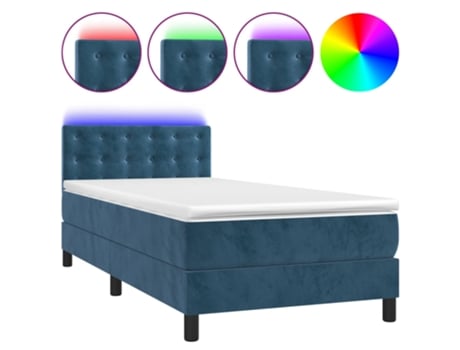 VIDAXL Colchón con somier/LED (Azul - Terciopelo - 90 x 190 cm)