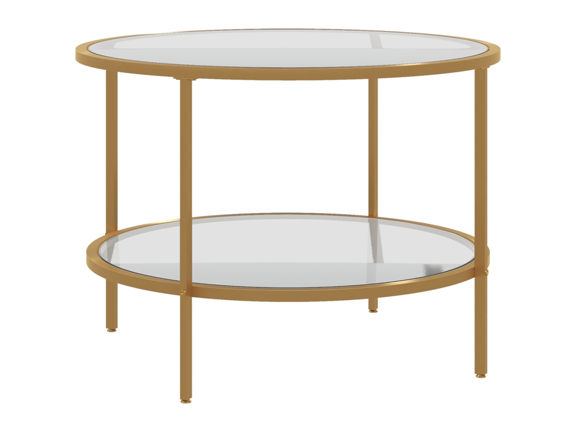 Mesa de centro redonda de acero dorado de Ø60 x 43 cm con estante para salón/dormitorio Ycone