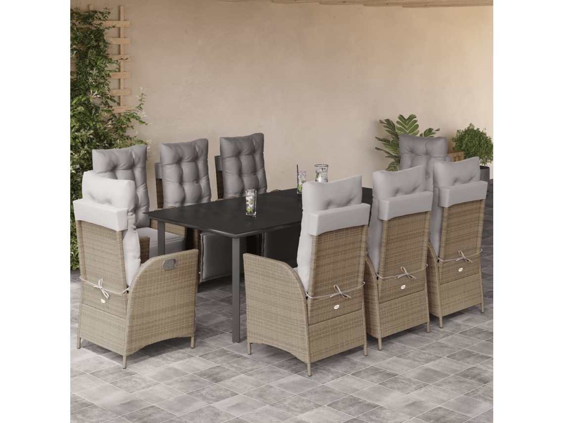Conjunto de comedor de jardín de 9 piezas con cojines en mimbre beige mixto DKD Home Decor