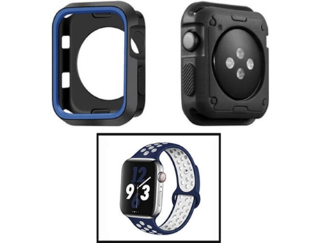 Carcasa Military + Correa SportyStyle PHONECARE Apple iWatch Series SE - 44mm Negro Azul Oscuro y Blanco