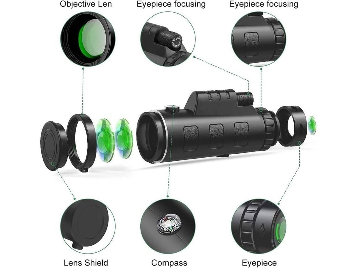 Prismáticos ENKERS Monoculares HD 10-30X50 Monocular de aumento de alta potencia con soporte para teléfono inteligente Prisma Bak4 y F-Black