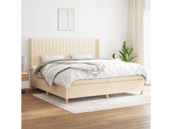 Cama Box Spring Con Colchón Tela Color Crema 200x200 Cm