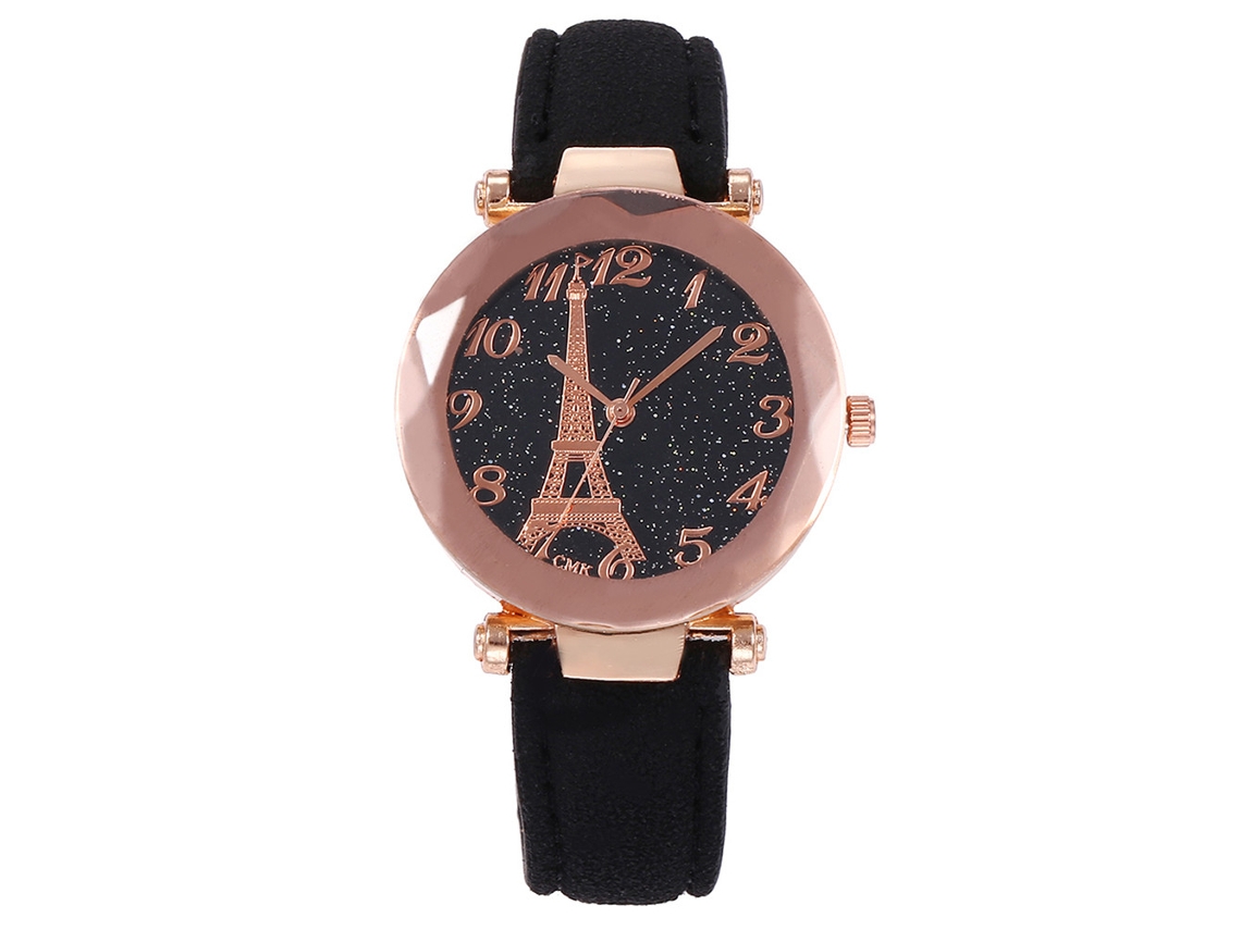 Reloj De Pulsera Analógico Cmk64 Con Diseño De La Torre Eiffel, Cuarzo, Aleación Negra