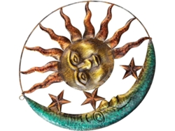 Colgante De Pared De Hierro Forjado Cepillado Con Forma De Sol Y Luna, 29 Cm De Diámetro
