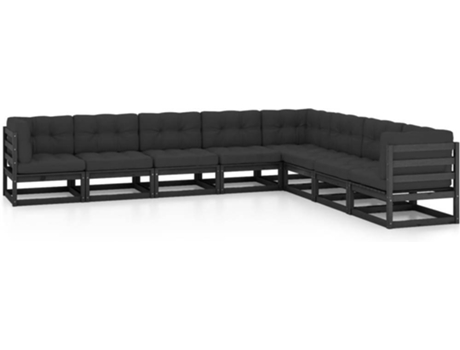 Conjunto 8 de muebles de jardín VIDAXL con cojines madera pino negro