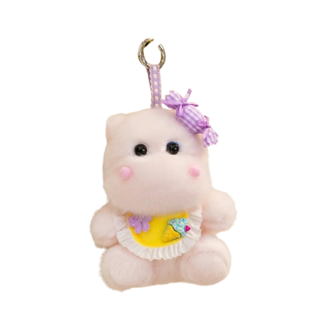 Llavero de hipopótamo de peluche (rosa) de algodón PP, 15 cm.