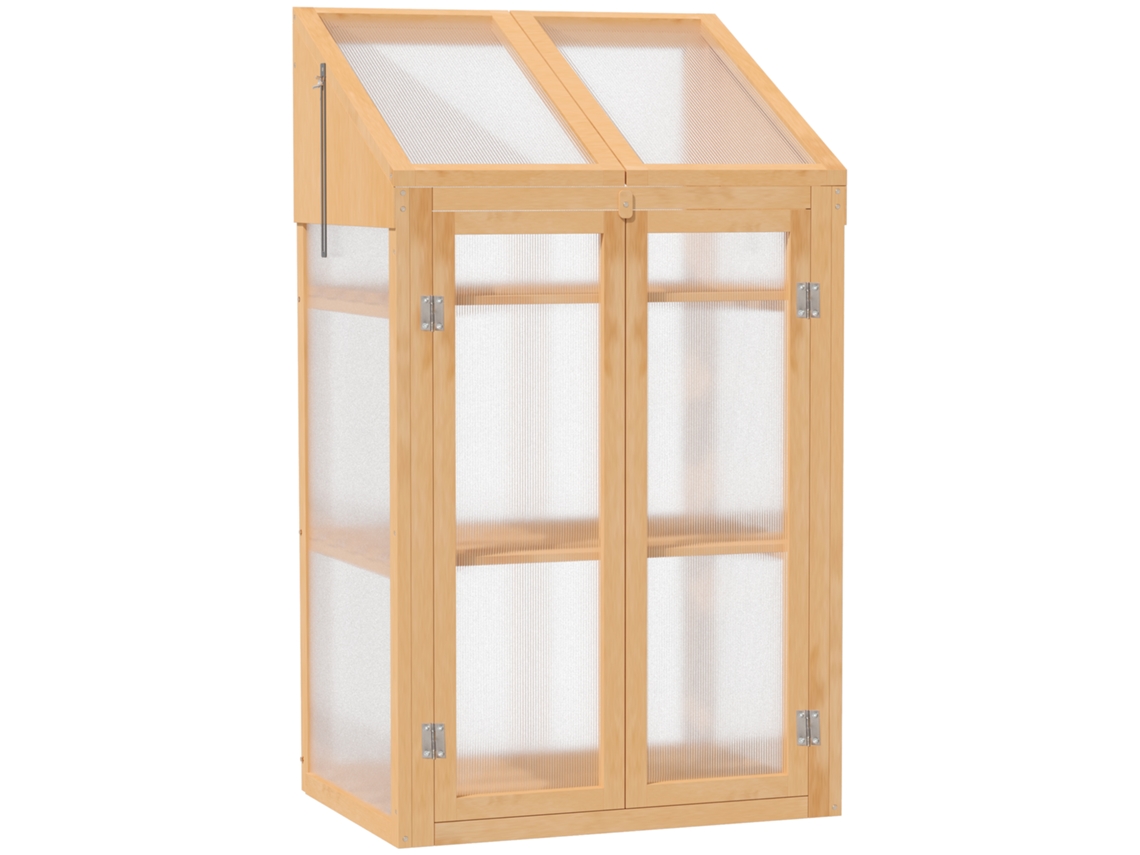 Invernadero Madera Mini 70x50x120 3 Estantes Ventilación Marrón