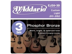Juego de Cuerdas Guitarra Acústica D'ADDARIO EJ26-3D (.011- .015- .022- .032- .042- .052 - Bronce)