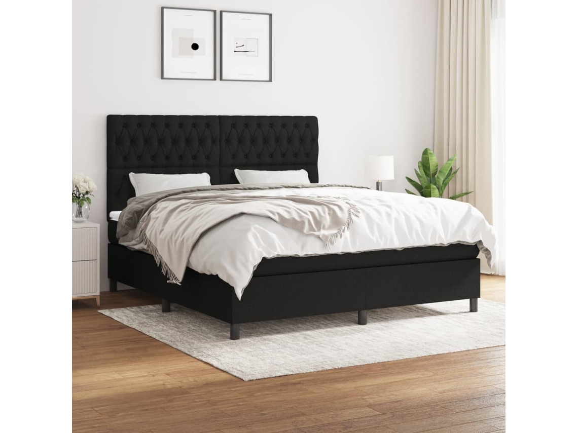 Cama Box Spring Con Colchón Tela Negro 180x200 Cm