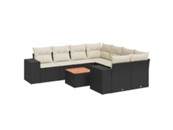 Conjunto de 9 sofás de jardín con cojines, mimbre, negro, MAISON EXCLUSIVE (9 piezas)