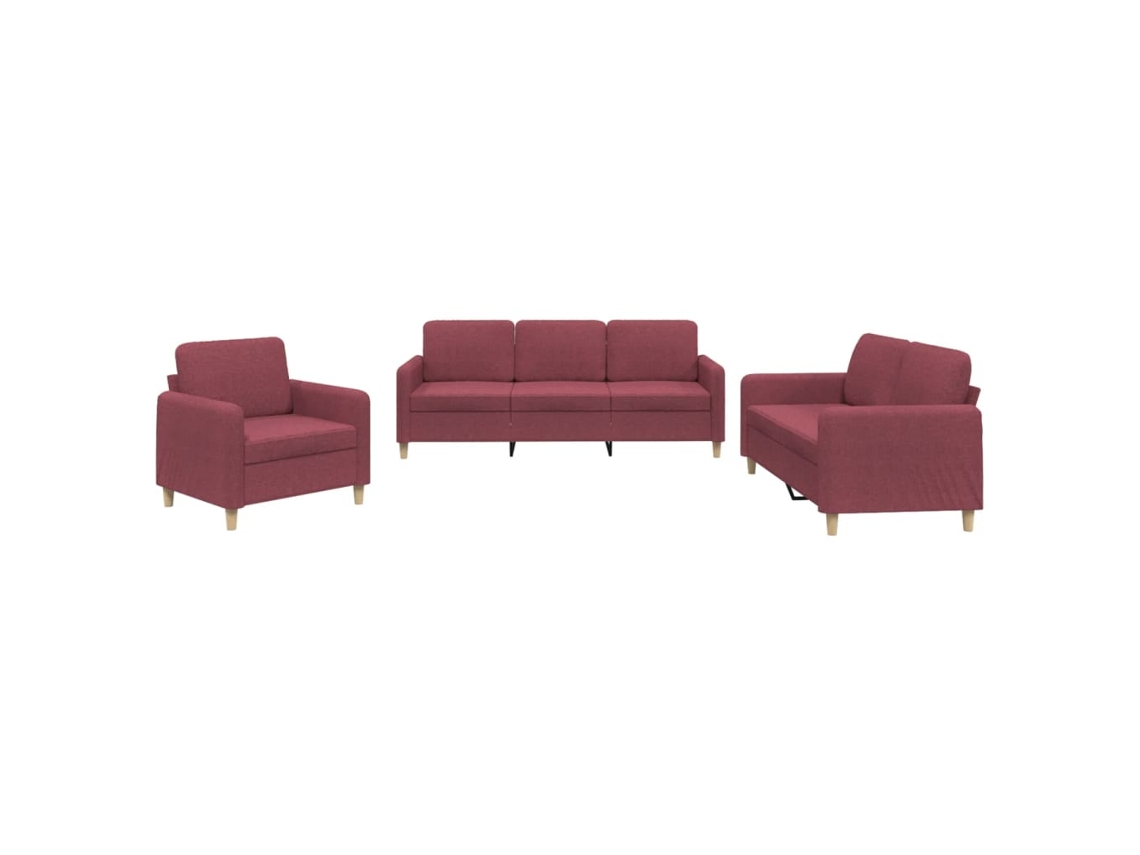 Maison Exclusive - Juego De Sofás Con Cojines 3 Piezas Tela Rojo Tinto