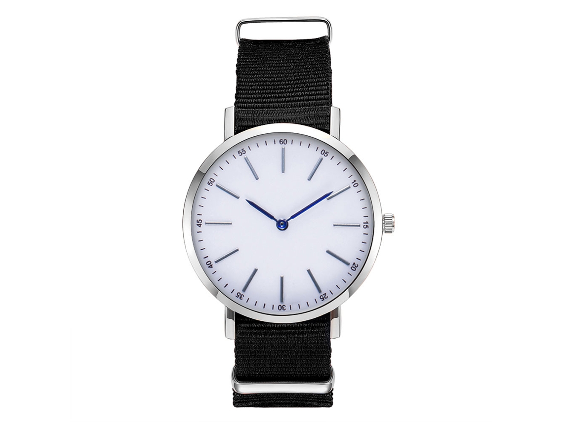 Reloj De Cuarzo Para Hombre Con Correa De Nylon, Dial Redondo, Elegante Casual Negro