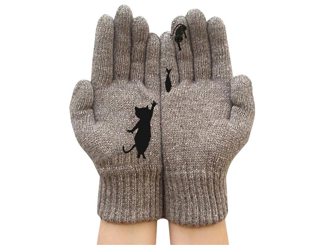 2026-guantes De Invierno Para Mujer Lindos Con Diseño De Gato Y Pez De Dedos Completos
