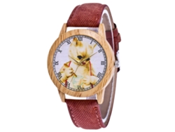 Reloj De Pulsera Casual De Cuarzo Para Mujer Yolako Con Esfera Redonda Y Correa De Piel Sintética Roja.