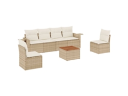 Maison Exclusive - Conjunto de sofá de jardín de 7 piezas con cojines de mimbre, color beige