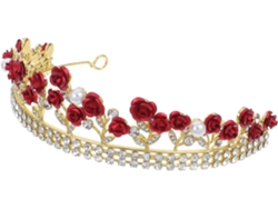 Diadema Roja Para Mujer Con Estampado De Rosas De Cristal Para Bodas.
