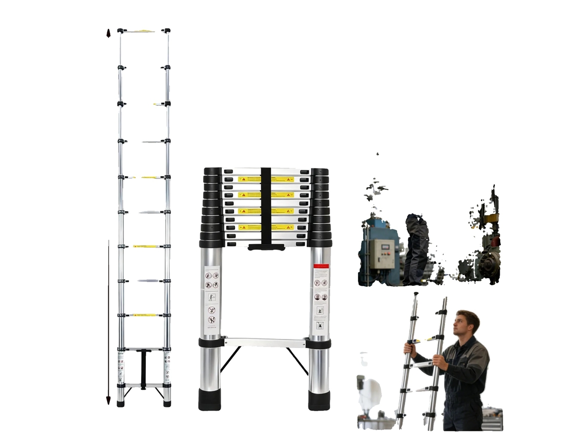 Escalera telescópica de acero inoxidable, con capacidad de carga de 150 kg, 3,2 m de longitud, sin ganchos.