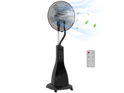 Ventilador de pedestal con nebulizador, 90 W, temporizador, depósito de 3 L, 3 velocidades, 5 aspas y pantalla LED premium, 44,5 x 38,5 x 120 cm, negro.