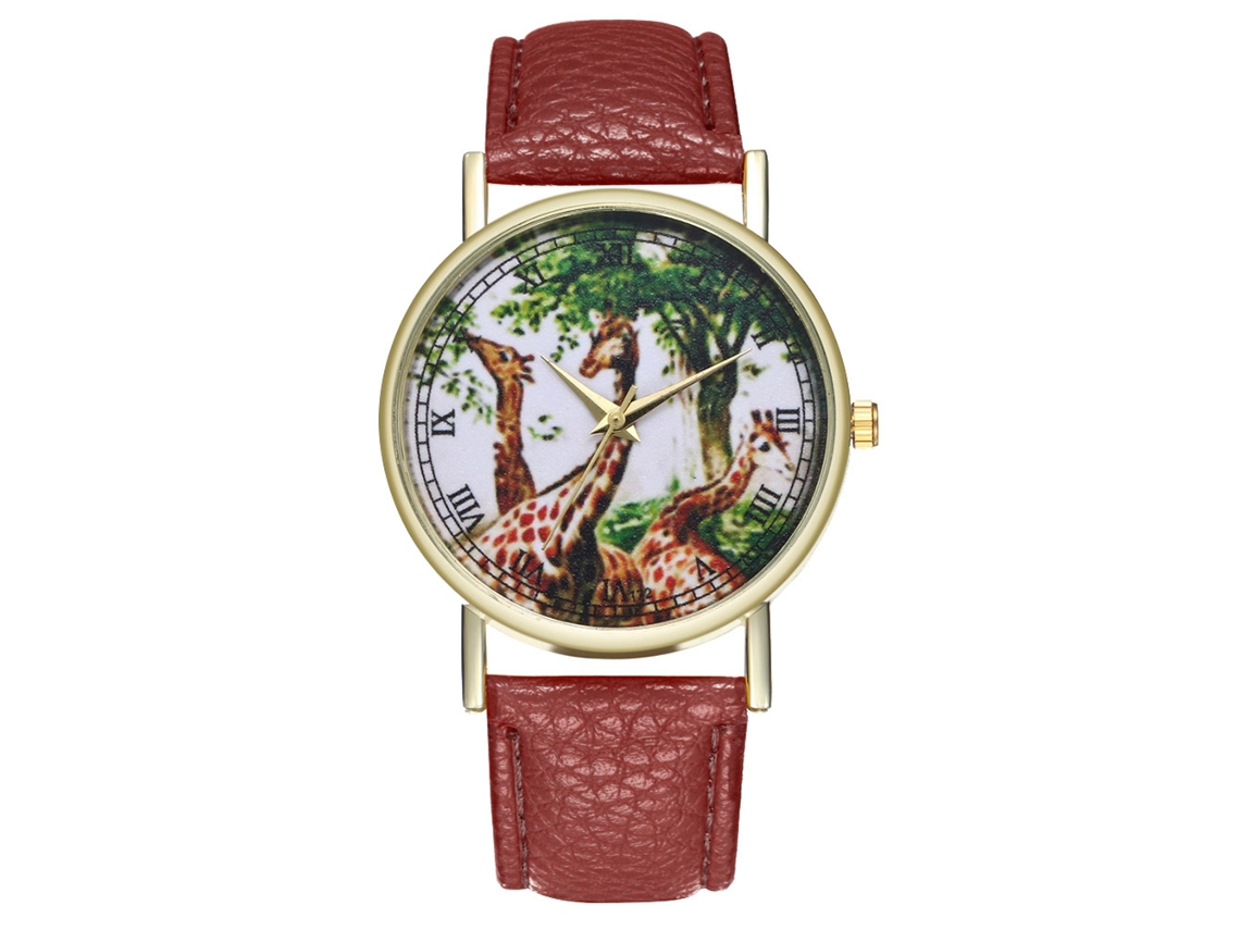 Reloj Analógico De Cuarzo Con Patrón De Jirafa Unisex De Cuero Pu Ocio (café)