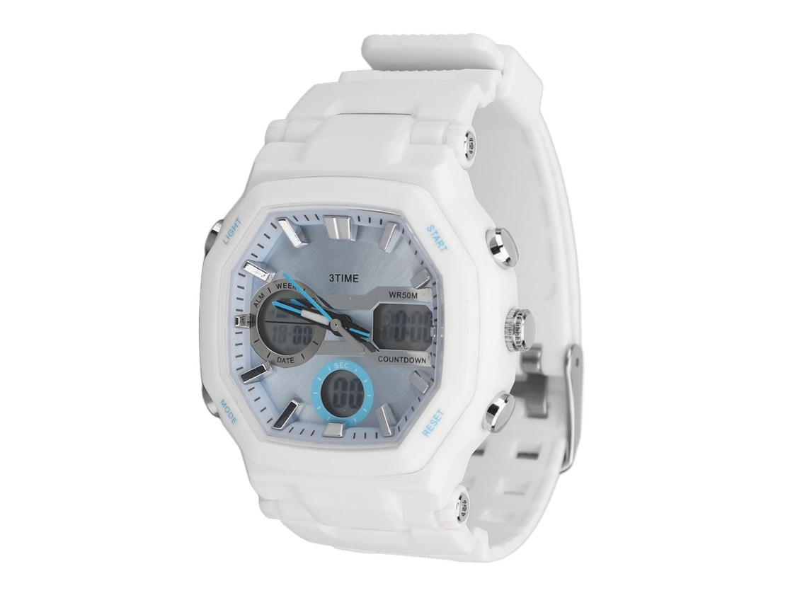 Reloj Deportivo Analógico-digital Led, Resistente Al Agua, Multifuncional, Con Correa De Tpu Blanca.