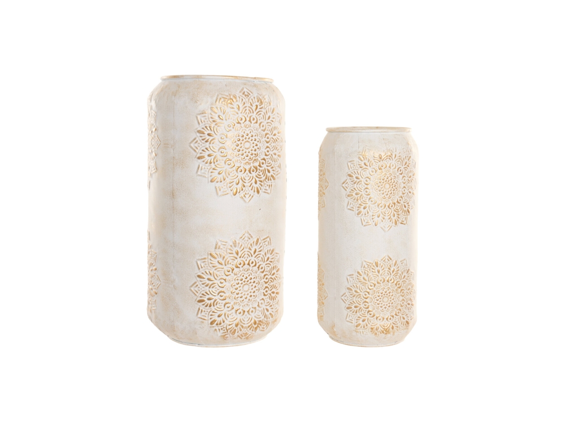 Set 2 Jarron Metal Mandala Blanco 31x31x60cm