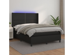 Cama Box Spring Colchón Y Led Cuero Sintético Negro 140x200 Cm