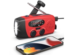 Radio solar portátil de emergencia con manivela, AM FM WB, 2000 mAh, batería externa recargable, color rojo (para cargar celular)
