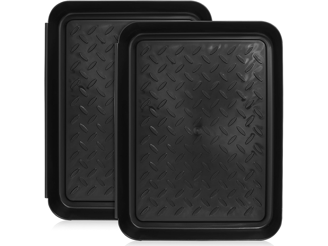 Juego 2 Bandejas Plástico Negro Botas Resistentes Desgaste Fáciles Limpiar Guardar Zapatos Tanto Interiores